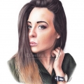 Portret ze zdjęcia wykonany kredkami